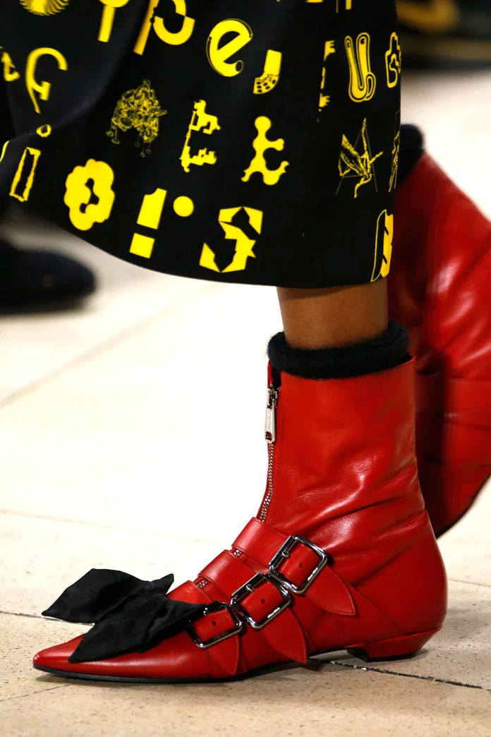 Red buckle flats at Miu Miu